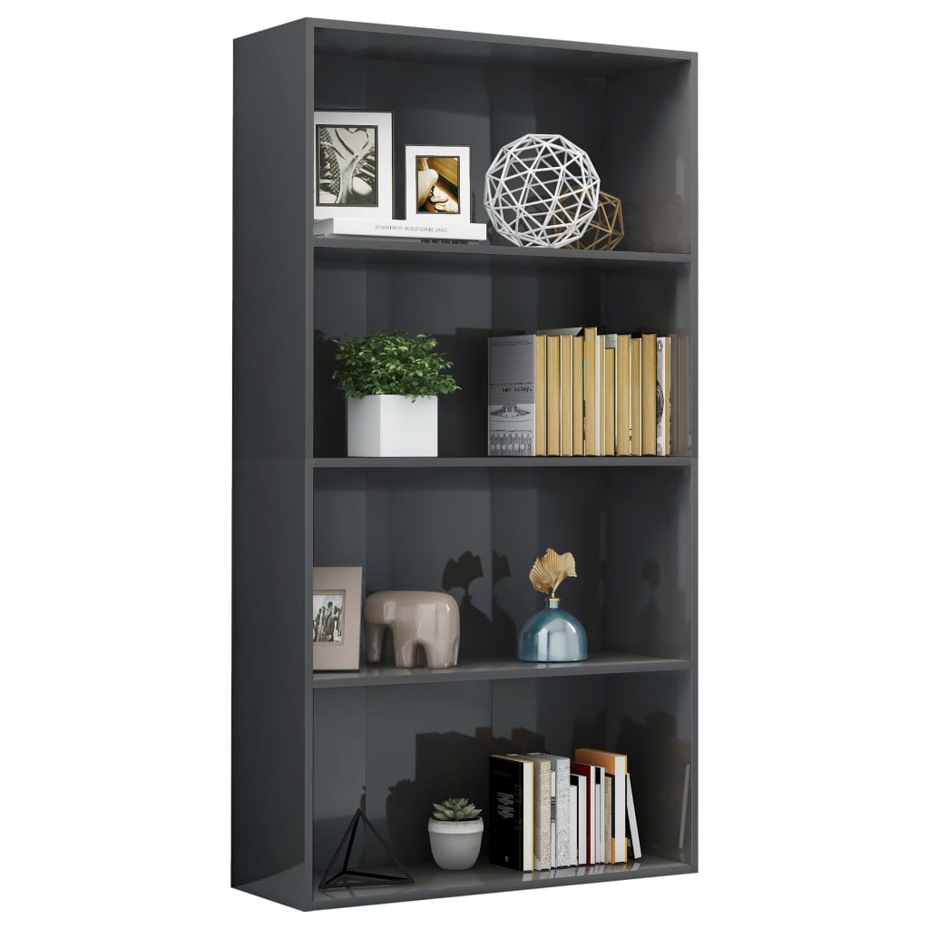 vidaXL 4-Tier Book Cabinet High Gloss Grey 80x30x1515 cm Engineered Wood