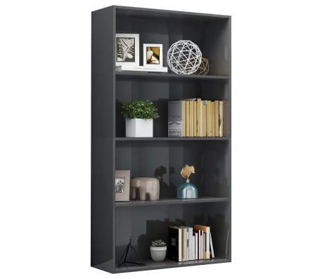 vidaXL Spintelė knygoms, 4 lentynos, pilka, 80x30x151,5cm, MDP, blizgi