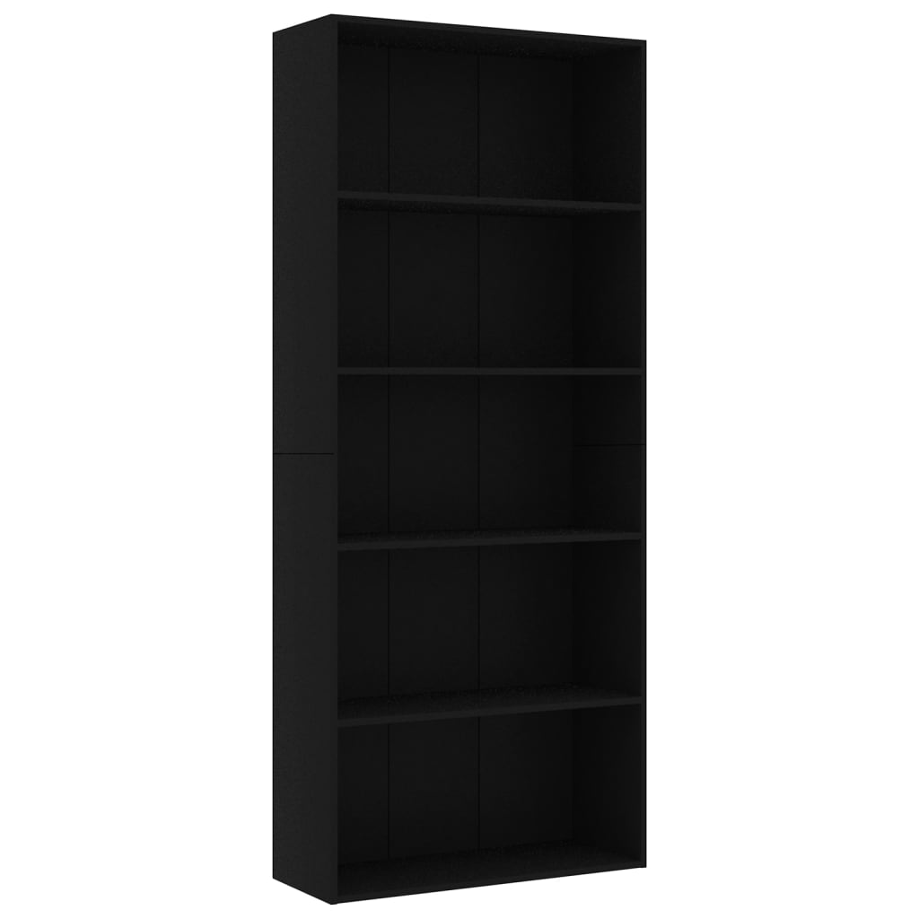 5 szintes fekete forgácslap könyvszekrény 80 x 30 x 189 cm 