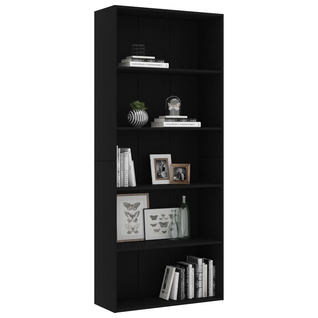 

vidaXL Boekenkast met 5 schappen 80x30x189 cm spaanplaat zwart