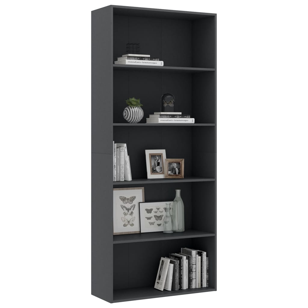 vidaXL 5-Tier Book Cabinet Grey 80x30x189 cm Engineered Wood