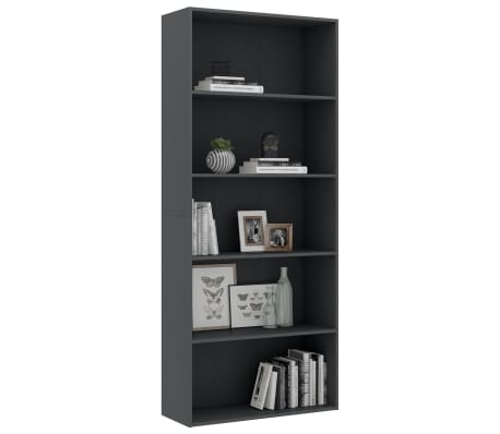 vidaXL Bücherregal 5 Fächer Grau 80x30x189 cm Holzwerkstoff