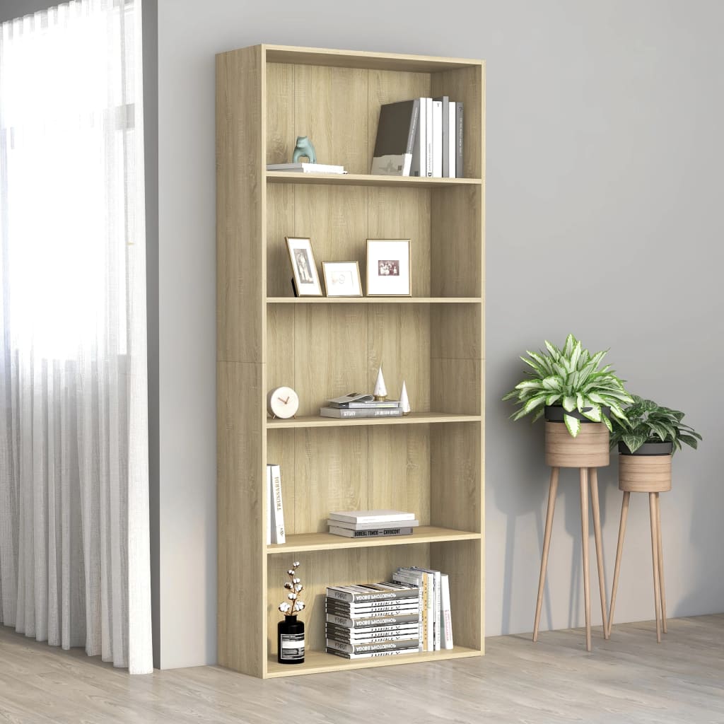 vidaXL Bibliotecă 5 rafturi stejar sonoma 80x30x189 cm, lemn prelucrat