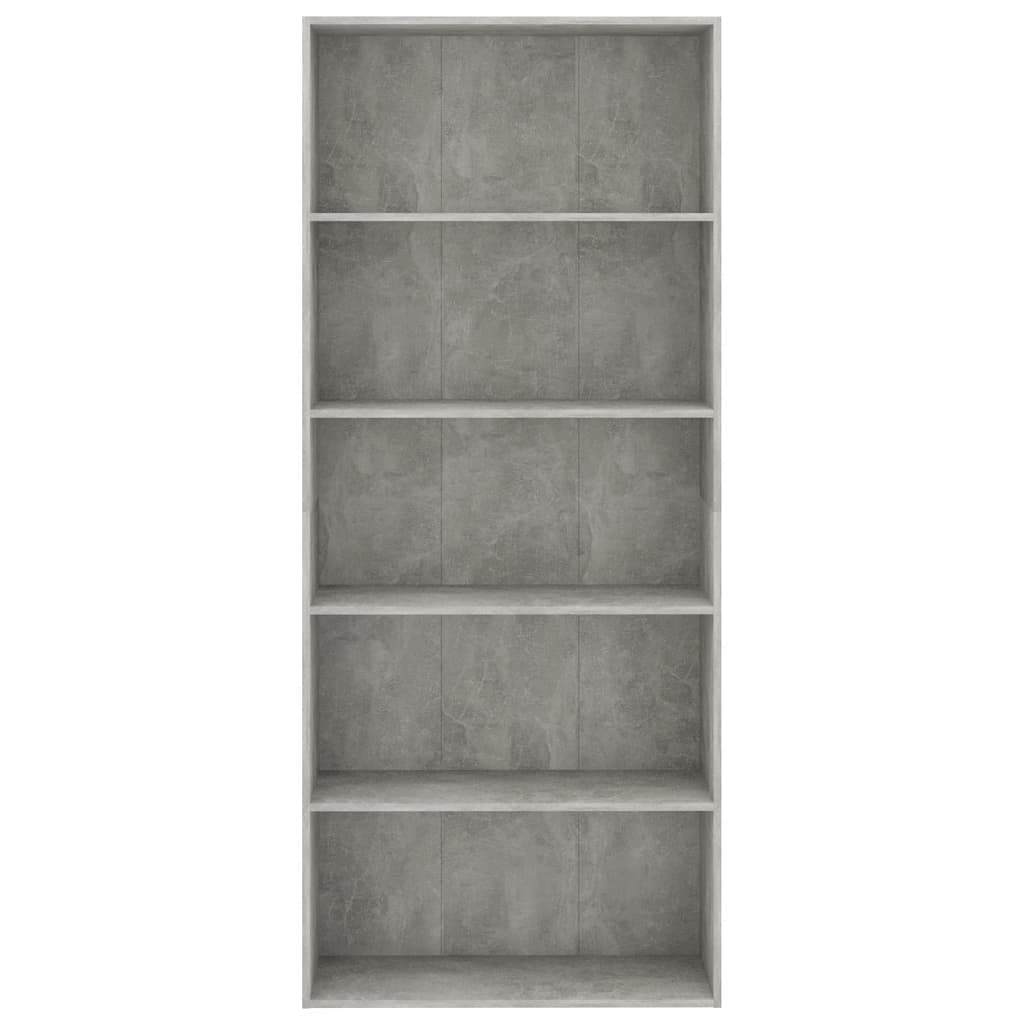 5 szintes betonszürke forgácslap könyvszekrény 80 x 30 x 189 cm 