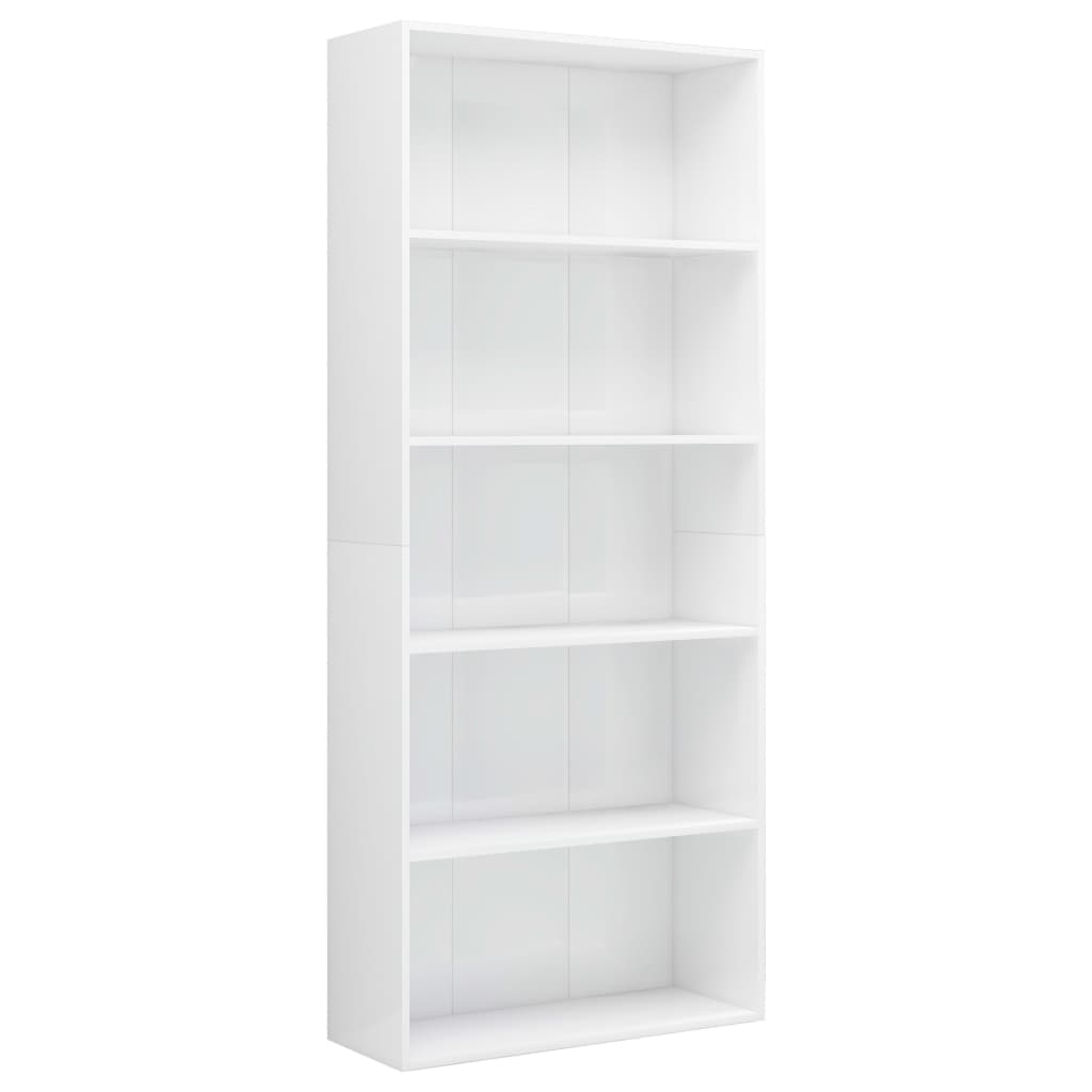 

vidaXL 5-Tier Book Cabinet High Gloss White 31.5"x11.8"x74.4" Engineered Wood