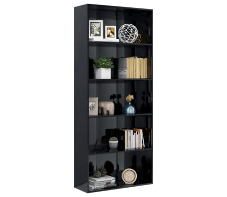 vidaXL Bücherregal 5 Fächer Hochglanz-Schwarz 80x30x189 cm