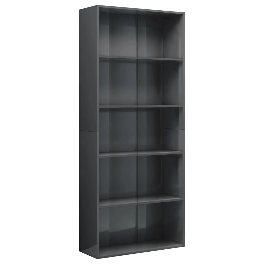 

vidaXL 5-Tier Book Cabinet High Gloss Gray 31.5"x11.8"x74.4" Engineered Wood