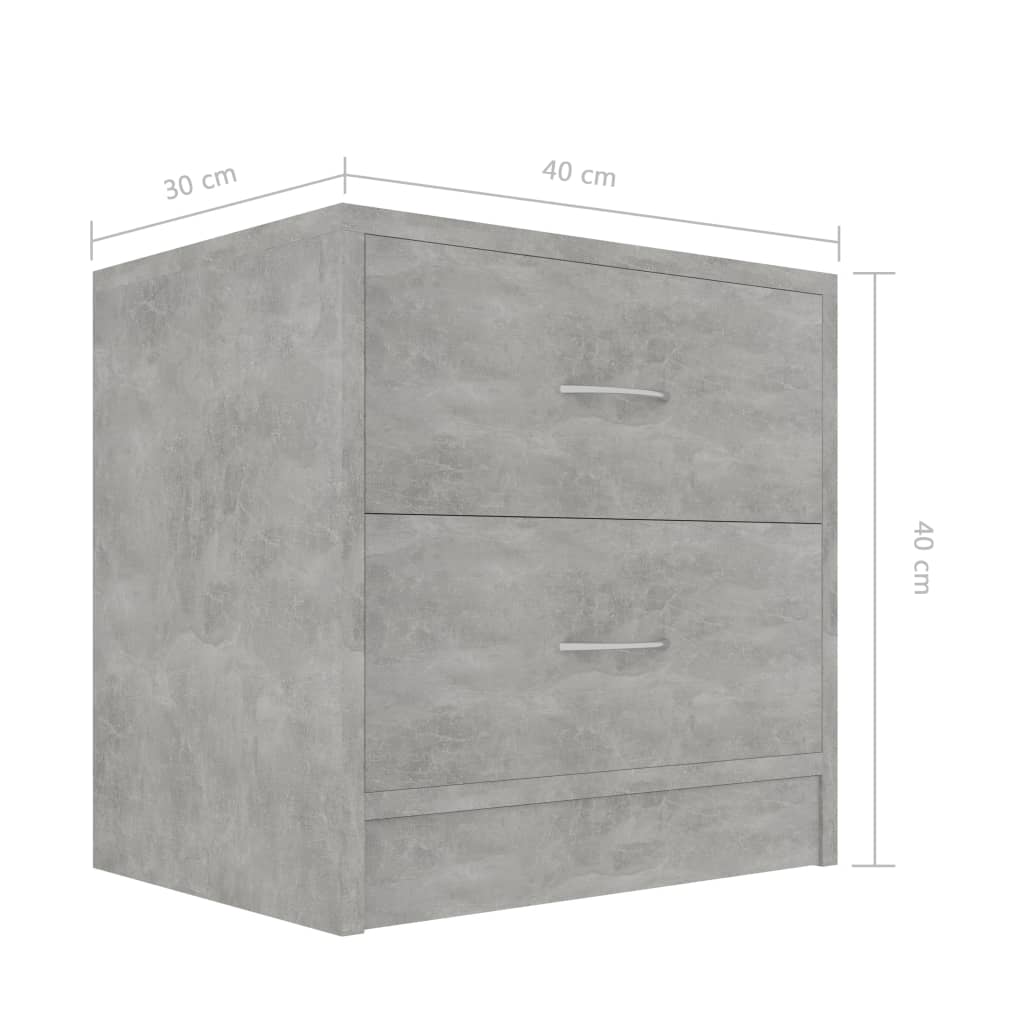 2 db betonszürke forgácslap éjjeliszekrény 40 x 30 x 40 cm 