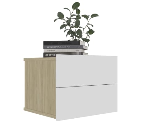 vidaXL Nattbord hvit og sonoma eik 40x30x30 cm konstruert tre
