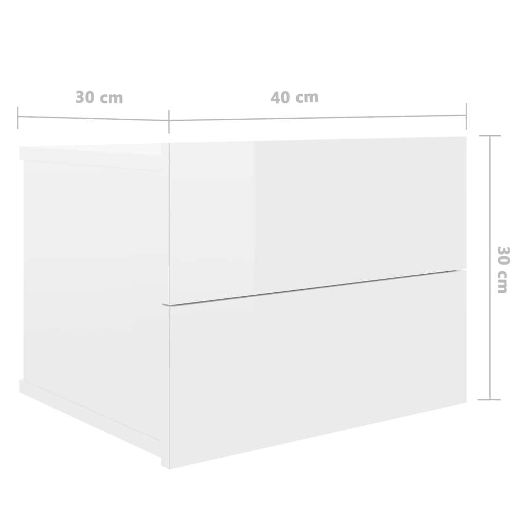 2 db magasfényű fehér forgácslap éjjeliszekrény 40 x 30 x 30 cm 