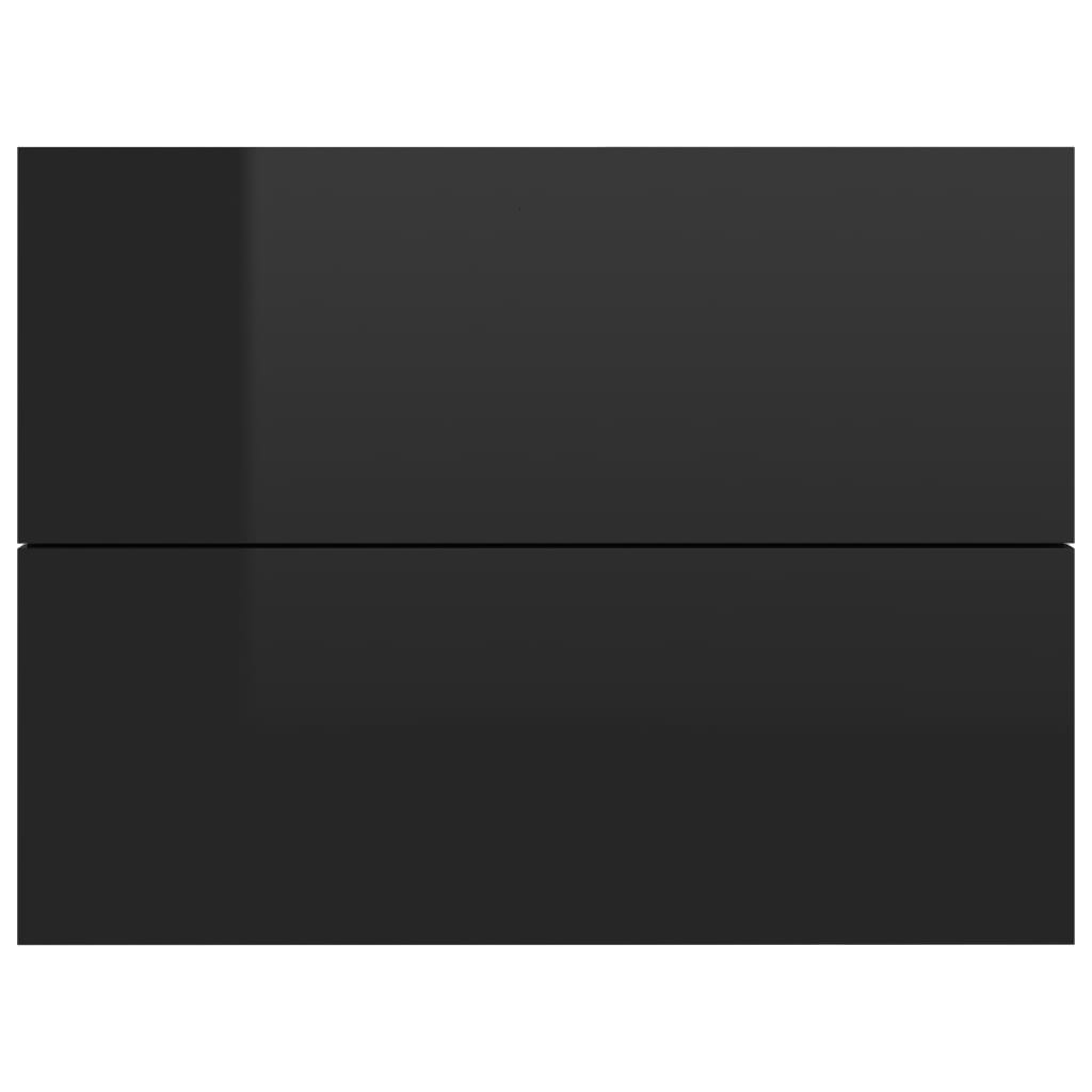 2 db magasfényű fekete forgácslap éjjeliszekrény 40x30x30 cm 