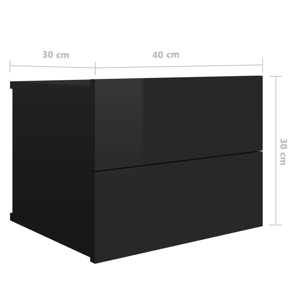 2 db magasfényű fekete forgácslap éjjeliszekrény 40x30x30 cm 