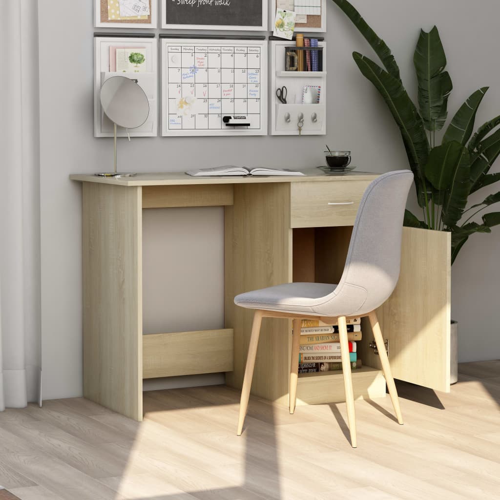 vidaXL Desk Sonoma Oak 39.4"x19.7"x29.9" Chipboard