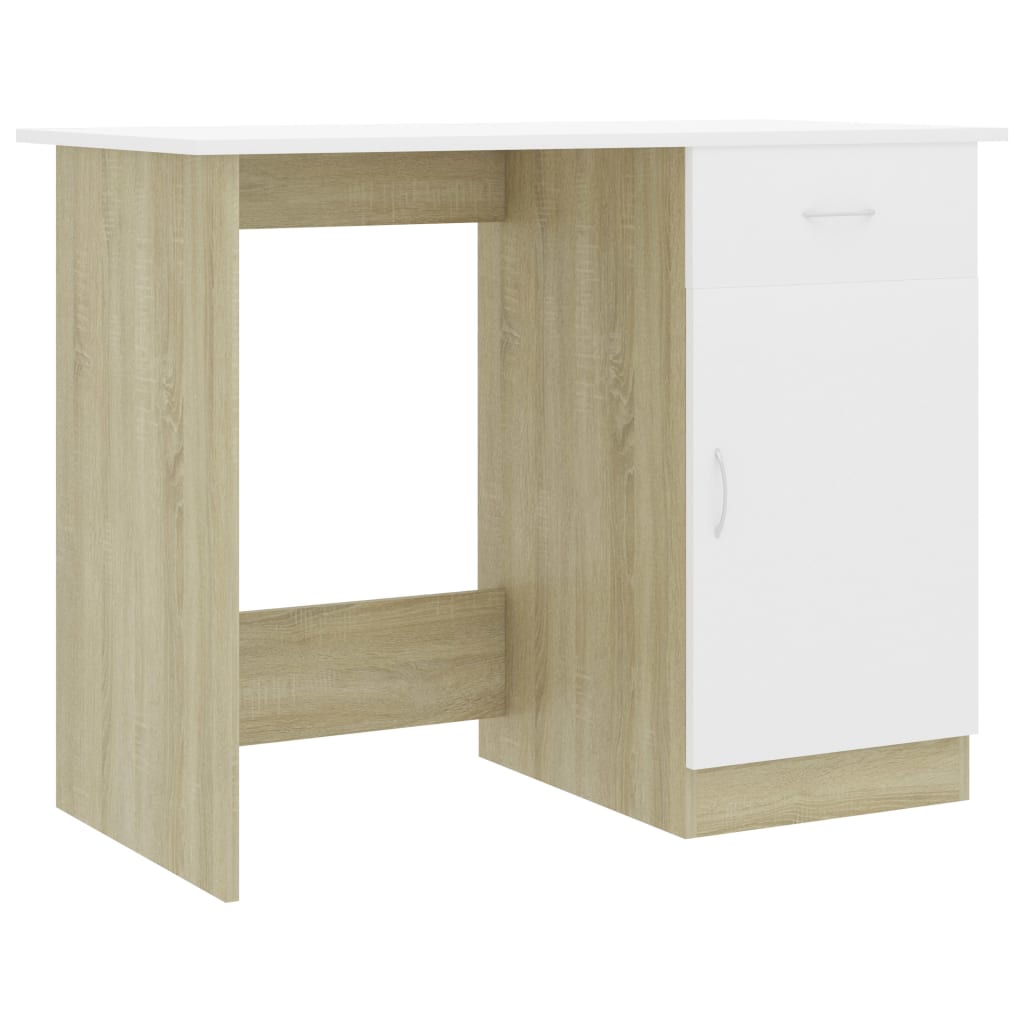 

vidaXL Desk White and Sonoma Oak 39.4"x19.7"x29.9" Engineered Wood