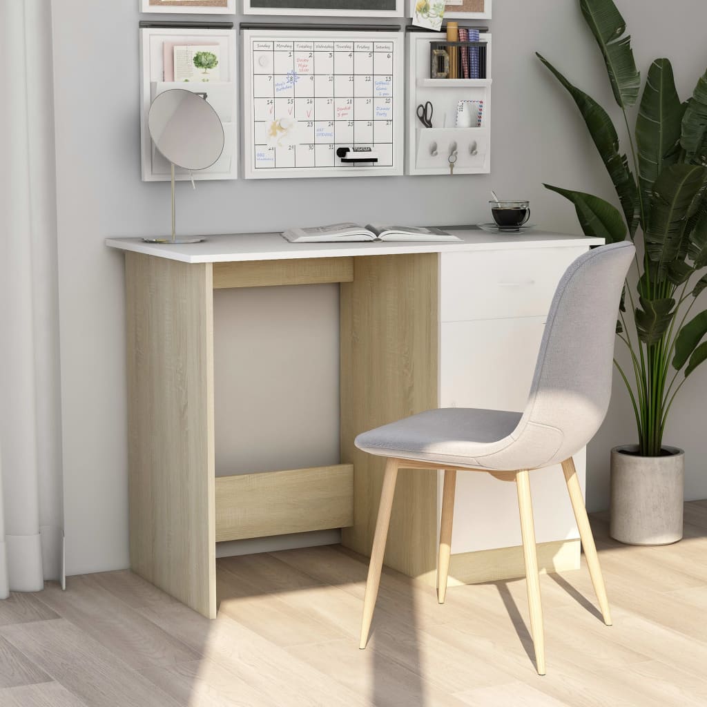 Schreibtisch Weiß Sonoma-Eiche 100x50x76 cm Spanplatte