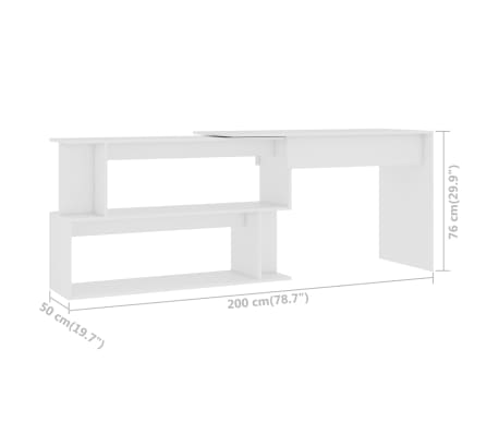 VidaXL L-Shaped Corner Desk White 47.2 X55.1 X29.5 Engineered Wood, 1 Set 47.2"x55.1"x29.5 - View #2