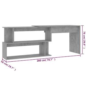 Rohový psací stůl betonově šedý 200 x 50 x 76 cm dřevotříska - obrázek 7