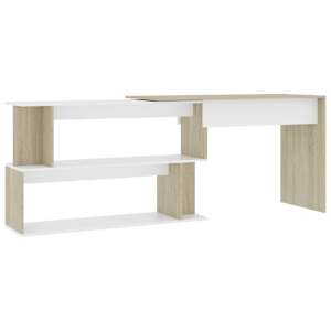 vidaXL nurga kirjutuslaud, valge, Sonoma tamm 200x50x76 tehispuit