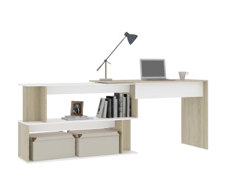 vidaXL Kutni radni stol bijeli i boja hrasta 200 x 50 x 76 cm drveni