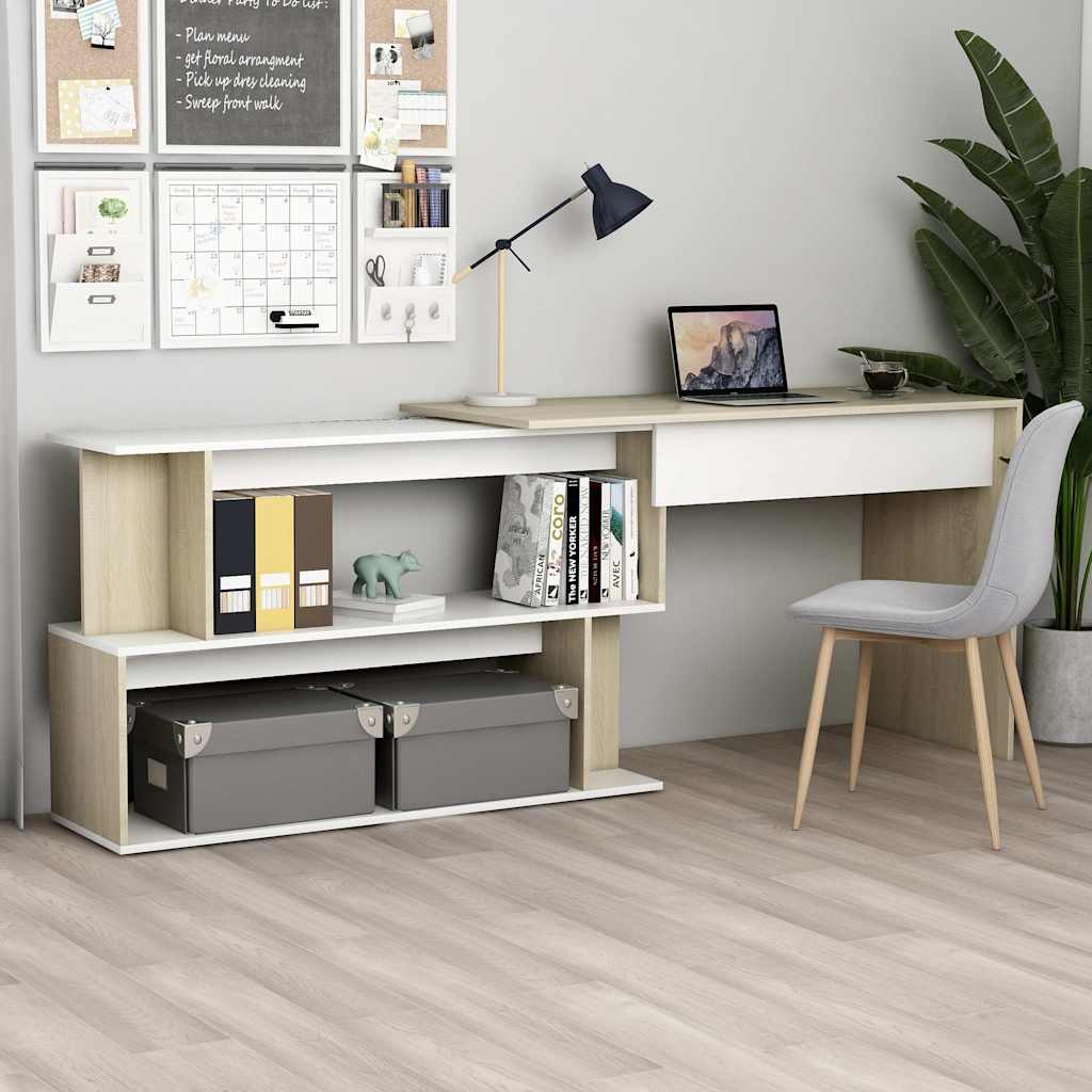 vidaXL Biurko naro�ne, biel i d�b sonoma, 200x50x76 cm