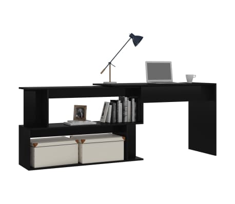 vidaXL Bureau d'angle Noir brillant 200x50x76 cm Agglom&eacute;r&eacute;