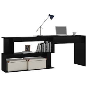 Rohový psací stůl černý vysoký lesk 200x50x76 cm dřevotříska - obrázek 3