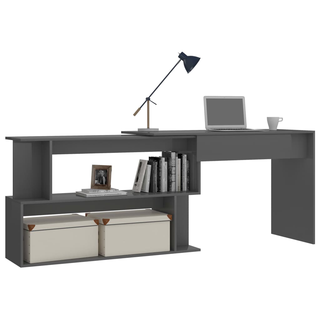 

vidaXL Hoekbureau 200x50x76 cm spaanplaat hoogglans grijs