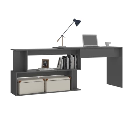 vidaXL Corner Desk High Gloss Grey 200x50x76 cm Engineered Wood