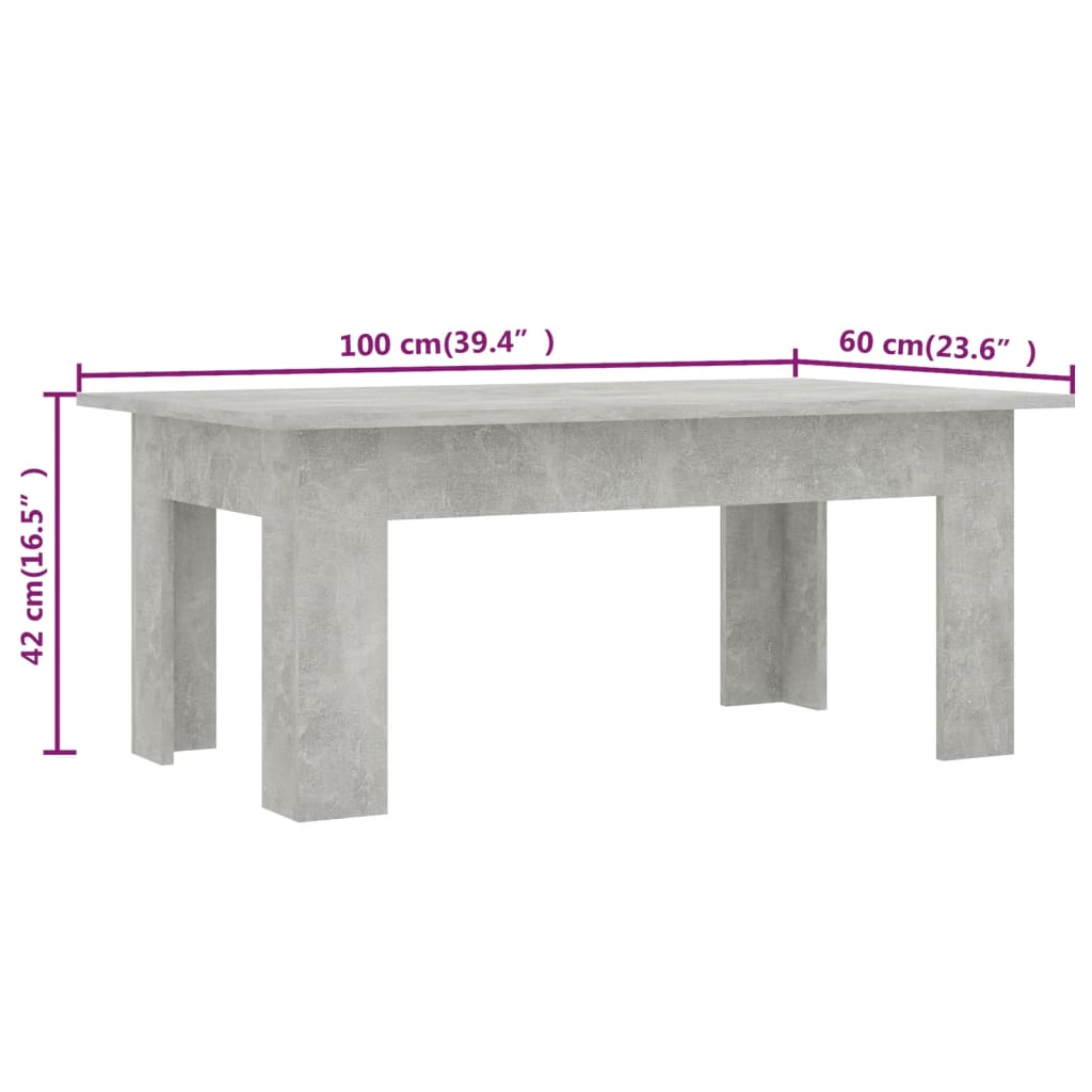 Măsuță de cafea, gri beton, 100 x 60 x 42 cm, PAL