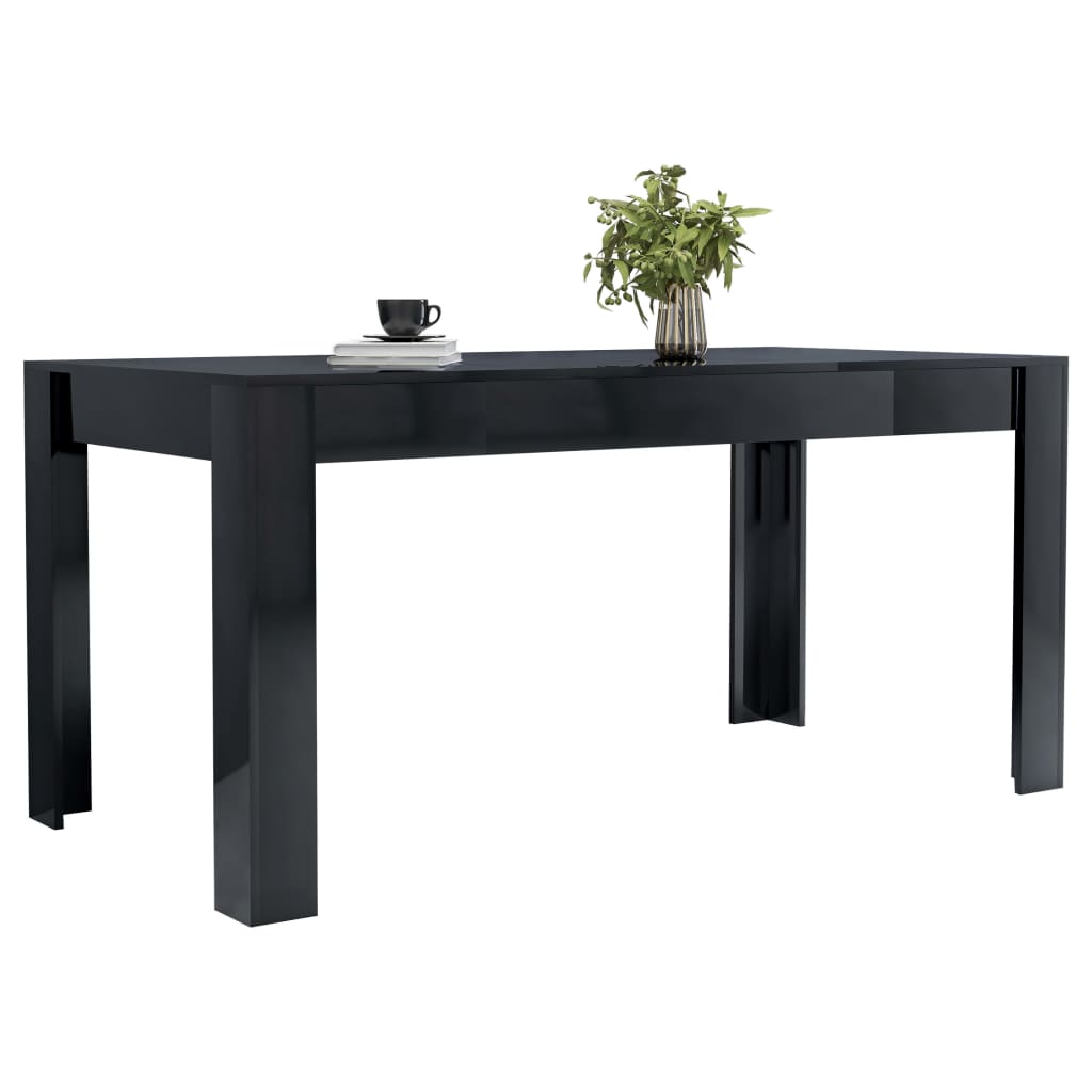 vidaXL Valgomojo stalas, juodas, 160x80x76cm, MDP, ypač blizgus