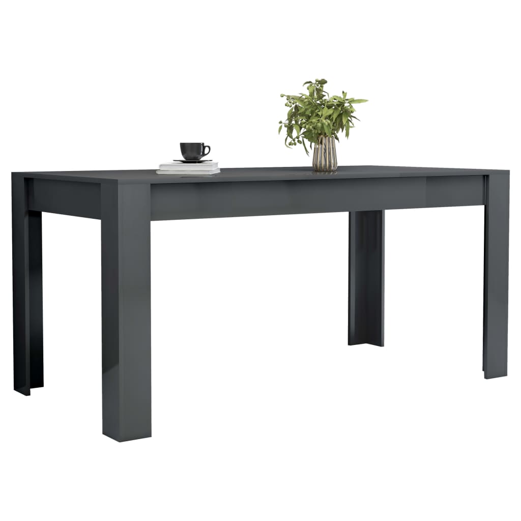 vidaXL Mesa de comedor de aglomerado gris brillante 160x80x76 cm