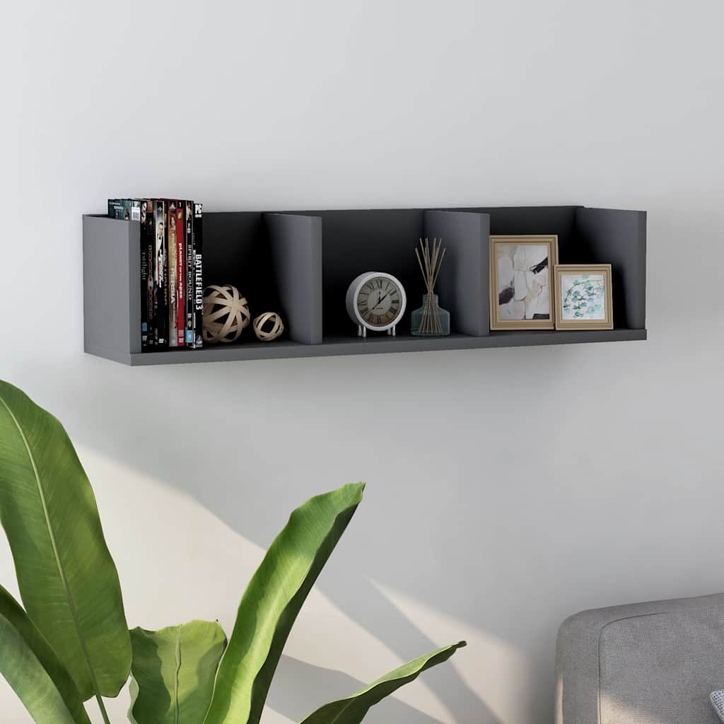 vidaXL P�ka �cienna na p�yty CD, szara, 75x18x18 cm
