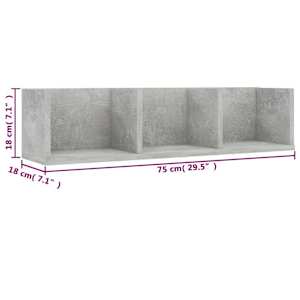 Nástěnná police na CD betonově šedá 75x18x18cm kompozitní dřevo - obrázek 6