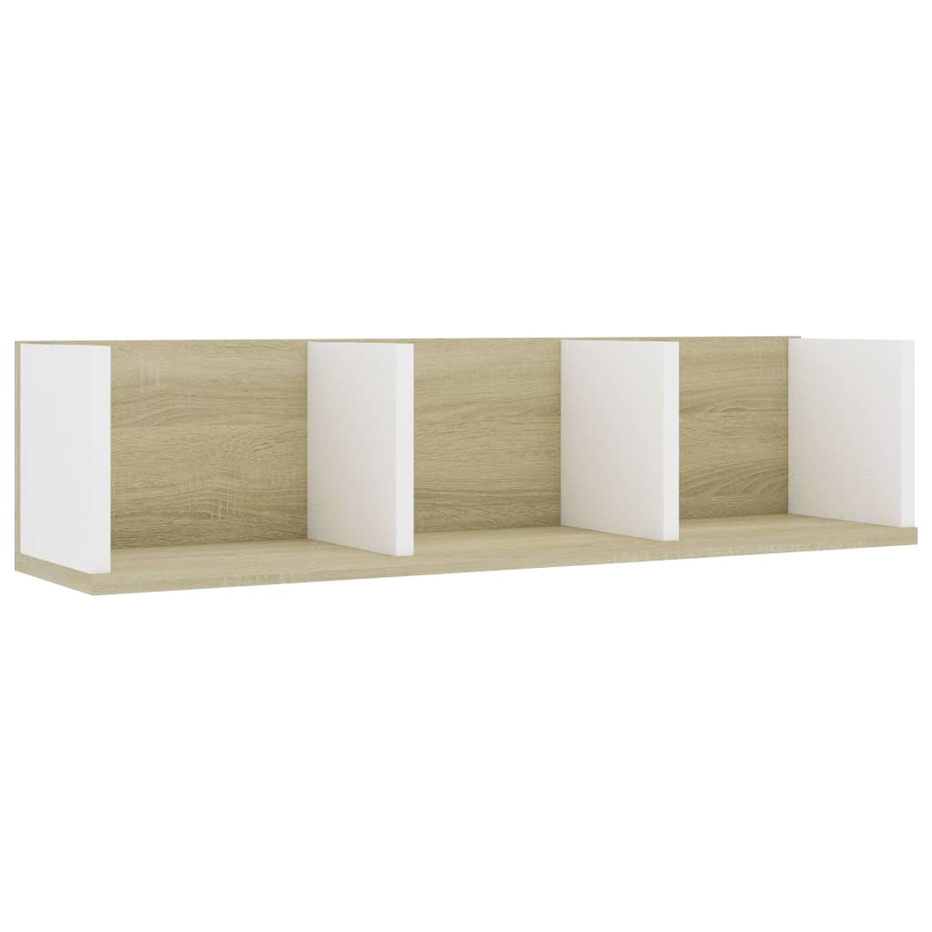 

vidaXL CD Wall Shelf White and Sonoma Oak 29.5"x7.1"x7.1" Engineered Wood