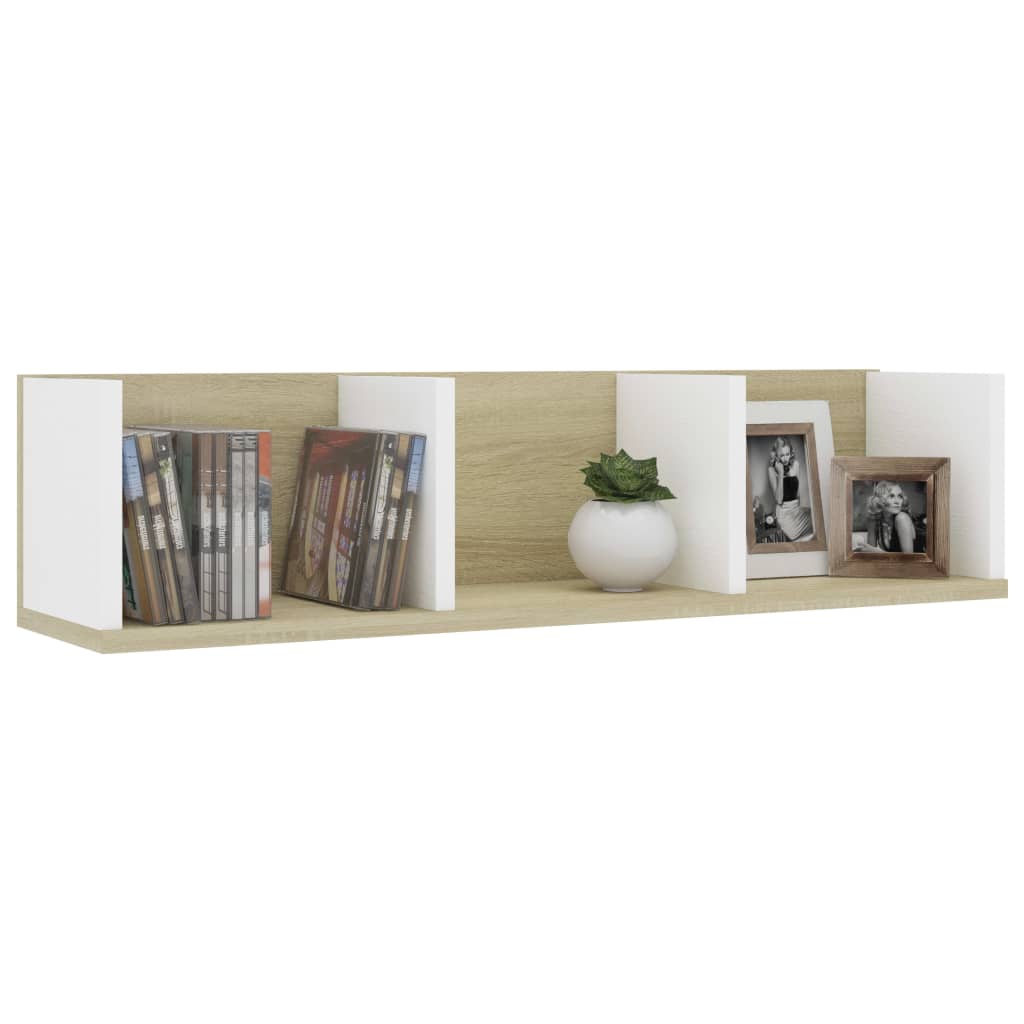 

vidaXL Cd-wandschap 75x18x18 cm spaanplaat wit en sonoma eikenkleurig