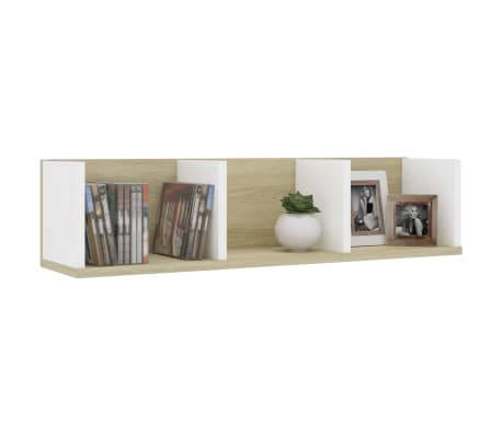 vidaXL Raft de perete CD-uri, alb și stejar Sonoma, 75x18x18 cm