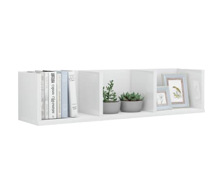 vidaXL CD-seinähylly korkeakiilto valkoinen 75x18x18 cm tekninen puu