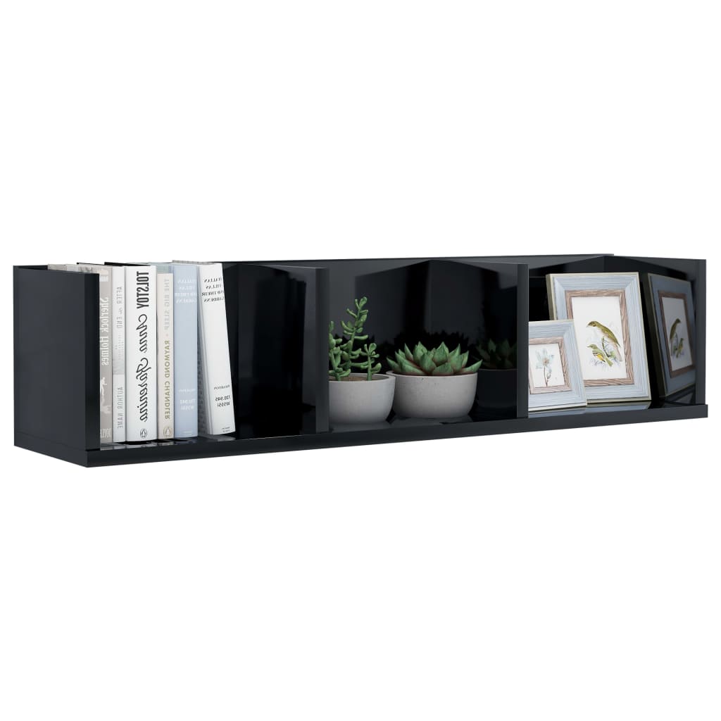 vidaXL CD Wall Shelf High Gloss Black 75x18x18 cm Engineered Wood