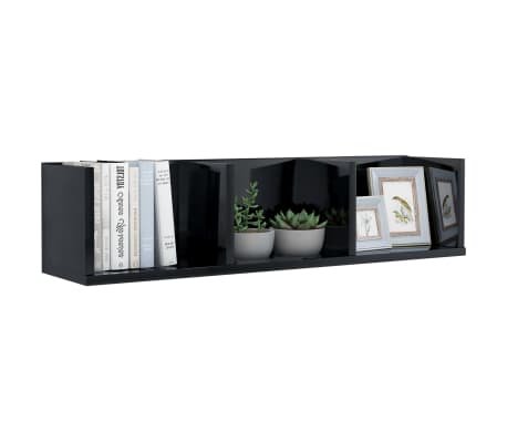 vidaXL CD Wall Shelf High Gloss Black 75x18x18 cm Engineered Wood