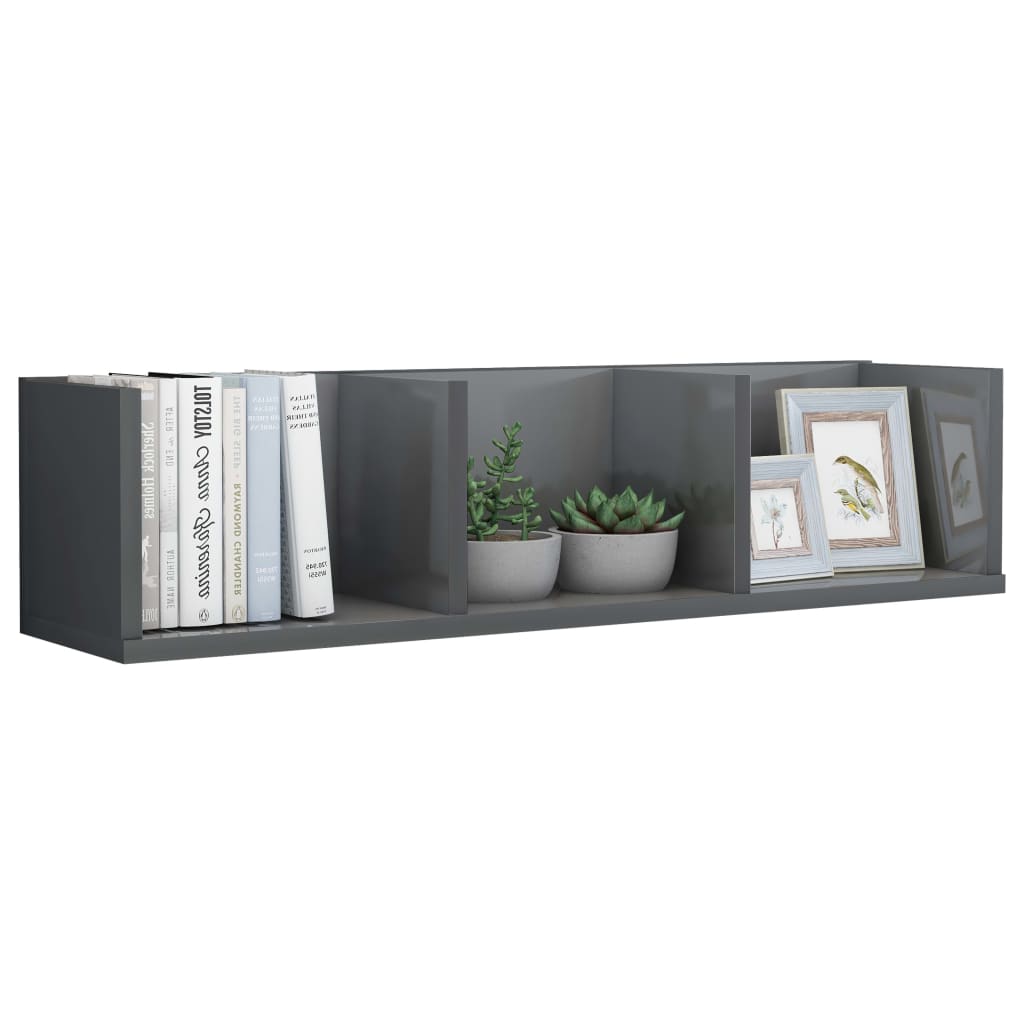 

vidaXL Cd-wandschap 75x18x18 cm spaanplaat hoogglans grijs