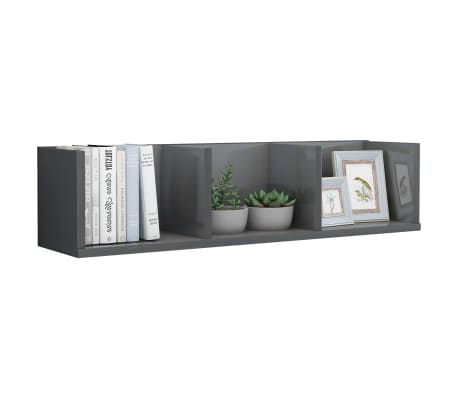 vidaXL Ράφι Τοίχου για CD Γυαλιστερό Γκρι 75x18x18 εκ. από Επεξ. Ξύλο