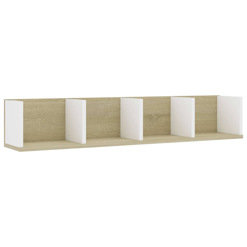 

vidaXL CD Wall Shelf White and Sonoma Oak 39.4"x7.1"x7.1" Chipboard