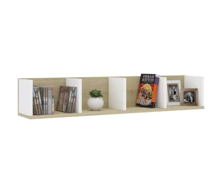 vidaXL CD Wall Shelf White and Sonoma Oak 39.4"x7.1"x7.1" Engineered Wood