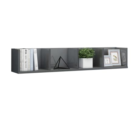 vidaXL CD-sein&auml;hylly korkeakiilto harmaa 100x18x18 cm tekninen puu