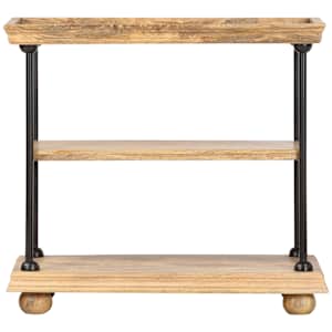 vidaXL Knygų lentyna, 2 auk&scaron;tų, 80x35x75cm, mango masyvas ir plienas