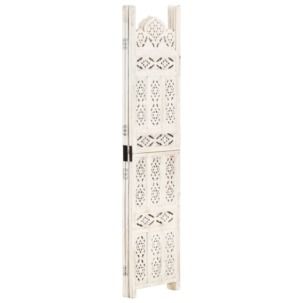 vidaXL Paravan cameră sculptat manual 3 panouri alb 120x165 cm mango