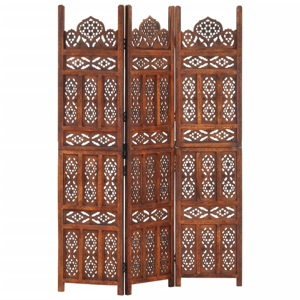 vidaXL Hand Carved 3-Panel Room Divider Brown 120×165 cm Solid Mango Wood