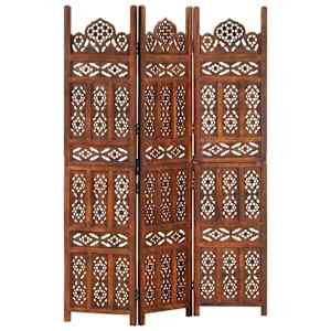 Ročno izrezljan paravan 3-delni rjav 120x165cm trden mangov les