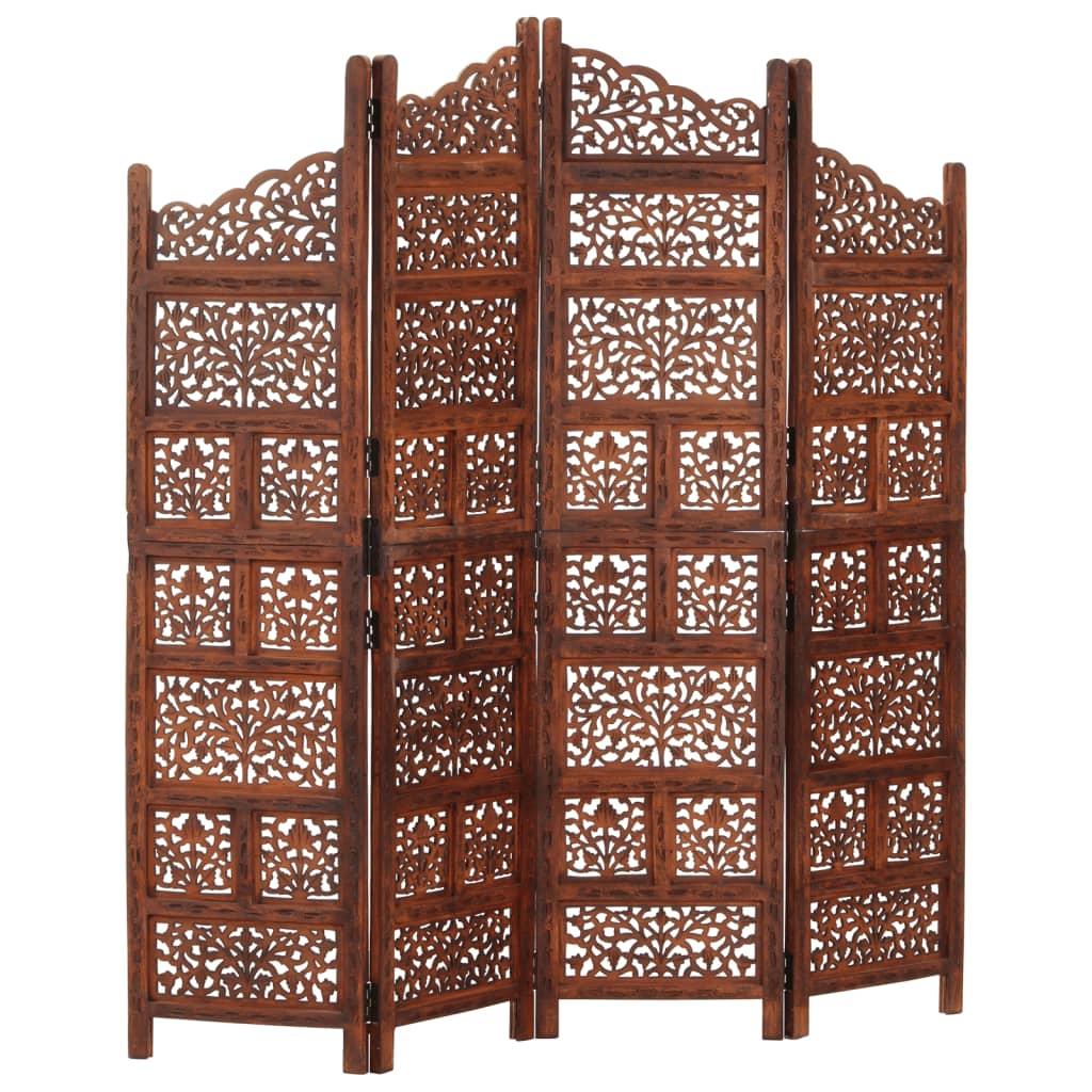 Hand carved 4-Panel Room Divider Brown 160×165 cm Solid Mango Wood
