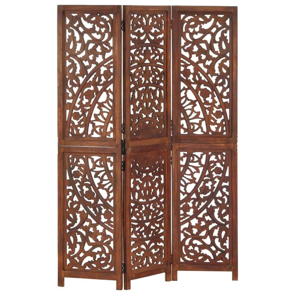 Hand carved 3-Panel Room Divider Brown 120×165 cm Solid Mango Wood